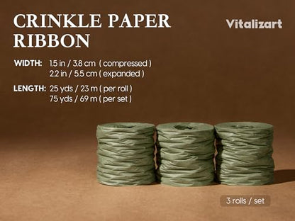 Vitalizart Crinkle Paper Ribbon 1.5" x 75 Yds for Gift Wrapping Recyclable - color: Sage Green