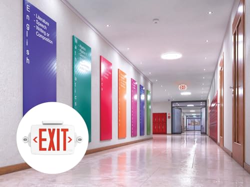 Lithonia Lighting Quantum LED Exit Sign Emergency Light Combo, Exit Sign and Emergency Lights, 2-Head Fixture, Red/Green Selectable Letters, High Output Battery, White (LHQM S W RG MVOLT HO M6) - color: Red/Green Selectable - White, size: 16.5" | Sign & R