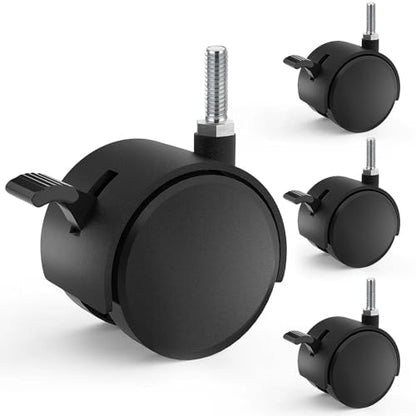 2" Nylon Plastic Stem Casters with Brake, 5/16"-18 Threaded Stem Furniture Wheel, Replacement Swivel Castors for Cart, Small Table, Metal Shelf, Bird Cage, 4 Pcs
