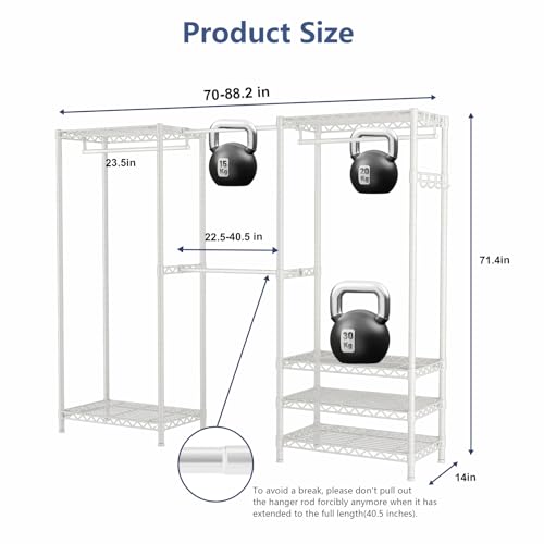 Heavy Duty Clothing Rack with Adjustable Shelves Clothes Wardrobe - color: White