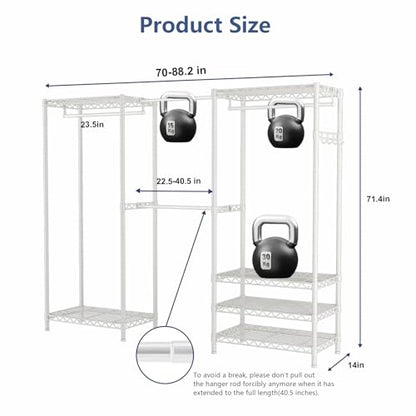 Heavy Duty Clothing Rack with Adjustable Shelves Clothes Wardrobe - color: White