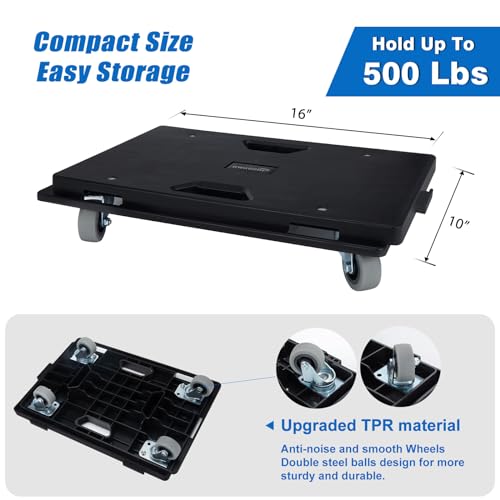 4 Pack Furniture Dolly Upgraded Dollies Connectable with 4 Wheels Small Flat Dolly Cart with 500 LBS Capacity for Heavy Appliance, Black - color: Black, size: 4 Pack