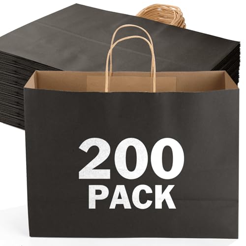 XPCARE Black Large Paper Bags, 200 Pcs 16x6x12 Paper Gift Bags with Handles - color: Black
