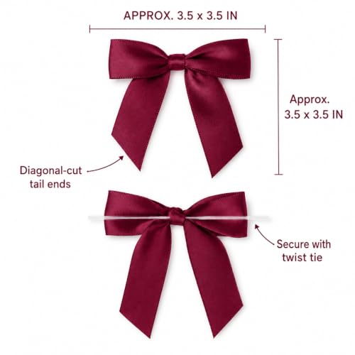 30 Pcs Satin Twist Tie Bows for Gift Wrapping and Treat Bags, Burgundy - color: Burgundy
