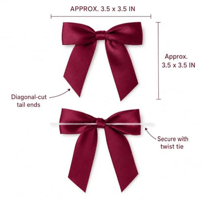 30 Pcs Satin Twist Tie Bows for Gift Wrapping and Treat Bags, Burgundy - color: Burgundy