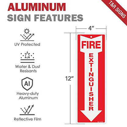 T&R Metal Fire Extinguisher Sign - 12 Pack - 12"x4" .040 Rust Free Heavy Aluminum, Reflective, Waterproof, Weatherproof and Fade Resistant, 2 pre-drilled holes, Easy to Install Indoors and Outdoors - color: RED - 12" x 4" - 12 Pack - Metal