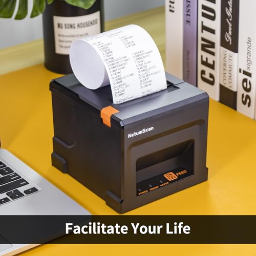 NetumScan 80mm POS Receipt Printer 300mm/s USB Thermal Receipt Printer with Auto Cutter Cash Drawer, USB Ethernet Interface,Support Windows/Mac/Linux, Restaurant Kitchen Printer for ESC/POS,NS8360L