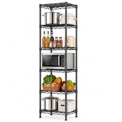 GRANNY SAYS 6-Tier Narrow Storage Shelves for Small Spaces, 15.8" W Metal Shelving Unit, Adjustable Storage Rack, Freestanding Shelf for Pantry, Garage, Closet, Office, Black - size: 15.8"W x 63"H x 11.8"D