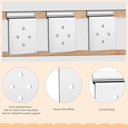 Pelopy 2 Pack Slatwall Metal Plate Mount Backplate Mounting Adapter to Make Items Slatwall Compatible Heavy Duty Steel Bracket with 4 Pre-Drilled Holes Backplate for Secure Display (Silver)