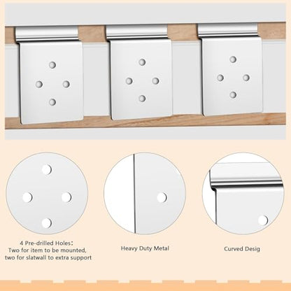 Pelopy 2 Pack Slatwall Metal Plate Mount Backplate Mounting Adapter to Make Items Slatwall Compatible Heavy Duty Steel Bracket with 4 Pre-Drilled Holes Backplate for Secure Display (Silver)