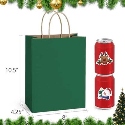 BagDream Medium Gift Bags with Handles 8x4.25x10.5 Forest Green 100Ct Bulk - color: Forest Green