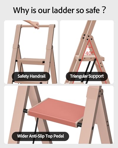 Taranta 4 Step Ladder,Aluminum Step Stool Foldable-Peach Pink - color: Peach Pink, size: 4 Step