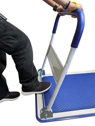 Heavy Duty Foldable Push Cart Dolly | 660 lbs. Capacity | Upgraded Collapsible Hand Truck Folding Platform with Swivel Wheels | Flat Bed Moving Wagon | Space Saving Push Handle (Blue) - color: Blue, 660 Lbs. Capacity