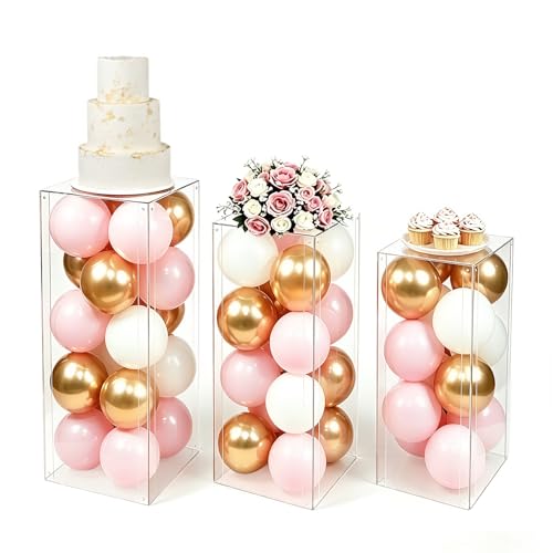 3PCS Acrylic Square Pedestal Stand for Party, Clear Cake Pedestal Stand - color: Clear, size: 3pcs-31.5/27.6/23.6IN Heights