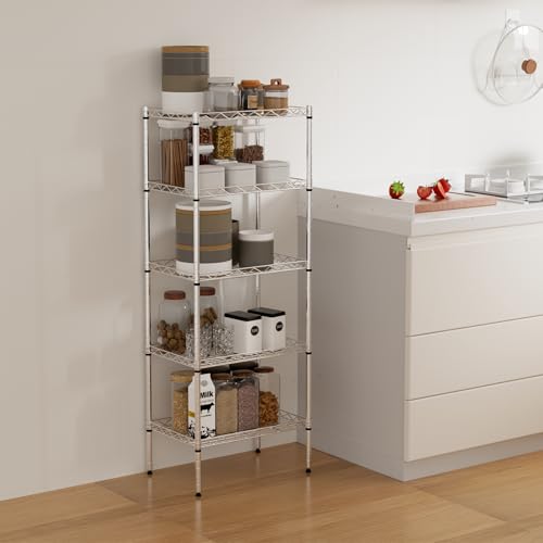 5 Tier Metal Shelving Unit, 16.7 x 11.8 x 47.6 Wire Rack - color: Chrome, size: 11.8"D x 16.7"W x 47.6"H