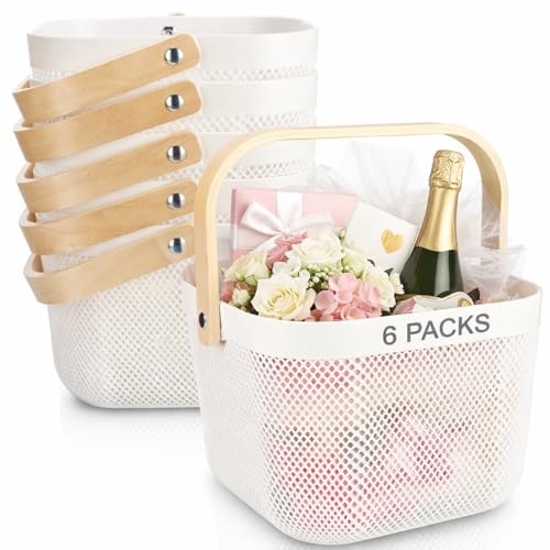 Roshtia 6 Pcs Plastic Mesh Storage Basket with Handle 9.8 x 10.2 x 7.1 Inch Garden Harvest Storage Basket Multi Functional Hanging Organizer for Kitchen Bathroom Picnic Cabinet Home(White) - color: White