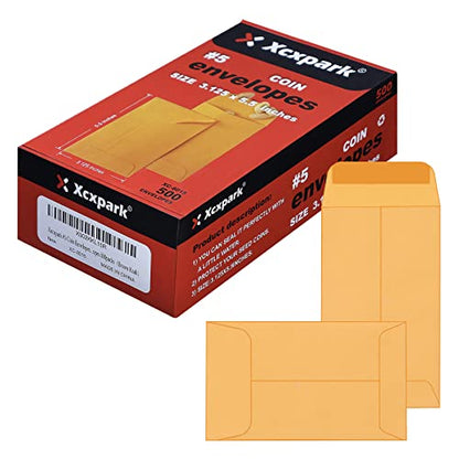 Xxcxpark 500 PCS #5 Coin Envelopes, 3.125 x 5.5 inches Brown Kraft Envelopes Classic Small Parts Envelopes with Self Adhesive Gummed Flap for Coins, Cash, Credit Cards, Seeds - color: Brown, size: 500 PCS #5 (3.125" x 5.5")