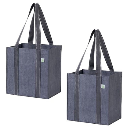 VENO 2/4 Pack Compact Reusable Grocery Shopping Bags with Hard Bottom - color: Gray-2 Pack