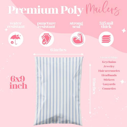 Pretty Package Store Poly Mailers 6x9, Blue Stripe, 100 Pack - color: Blue Stripes, size: 6x9