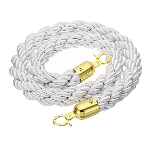 PATIKIL Stanchion Rope, 1.2m/3.9Ft Barrier Rope Twisted Post Ropes for Posts Stands Queue Divider Crowd Control of Hotel, White Golden - color: White, Golden, size: 3.9Ft