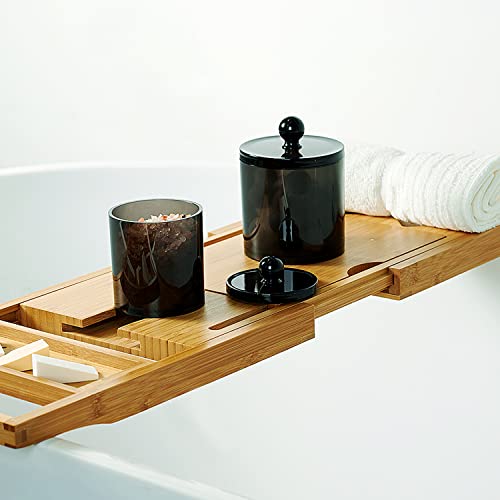 SheeChung 3 PCS Qtip Holder Bathroom Set with Tray, Acrylic Apothecary Jars - color: Black