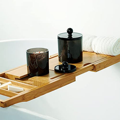 SheeChung 3 PCS Qtip Holder Bathroom Set with Tray, Acrylic Apothecary Jars - color: Black