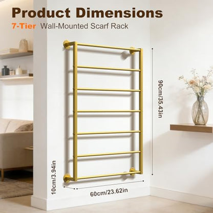 Wall Mounted Scarf Rack, Hijab Hanger Organizer (Gold, 7T-23.6×35.4IN) - size: 7-Tier (23.6×35.4IN)