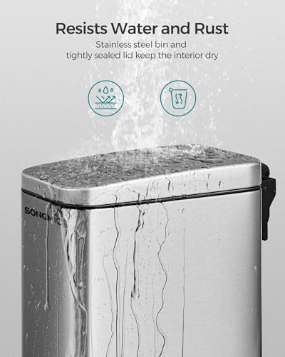 SONGMICS Bathroom Trash Can, 1.3 Gallon Stainless Steel Trash Bin with Lid - color: Silver, style: 1.3 Gal.