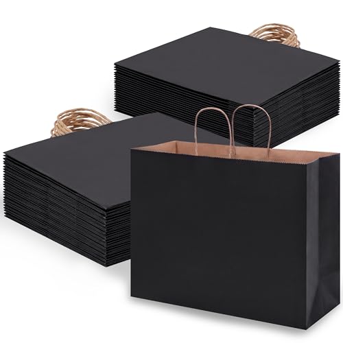 OUTUXED 200pcs 16x6x12 Inch Black Paper Bags with Handles, Large Gift Bags - color: Black, size: 1 Count (Pack of 200)