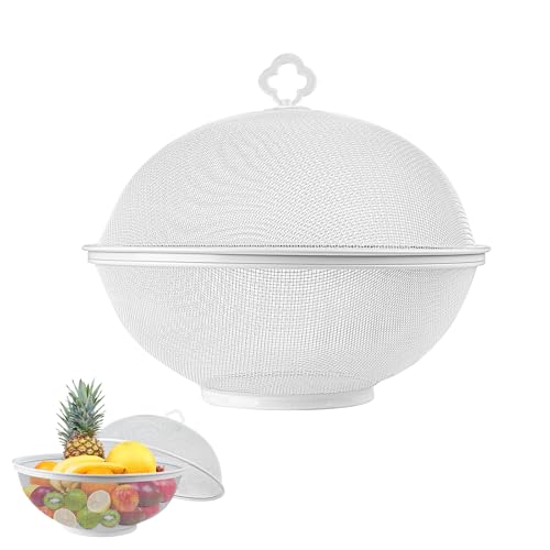 Fruit Fly Proof Fruit Storage Basket, Metal Mesh Fruit Bowl w Lid,White1PCS - color: white/1PCS