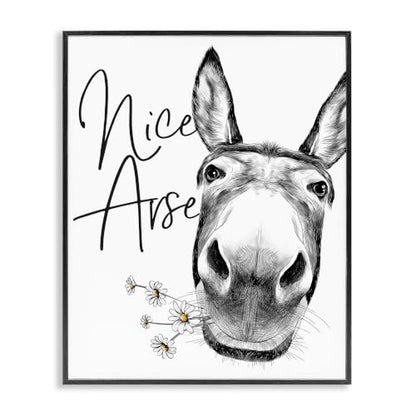 Stupell Industries 'Nice Arse Donkey Pun', Framed Giclee Art, Black, 11 x 14 Inches, Easy to Hang and Sturdy, Made in USA, by Lettered and Lined - color: Donkey Humor Botanical, size: 14"L x 11"W