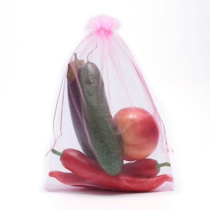 FOCCIUP 25 PCS 8x12 Inches Organza Bags With Drawstring Candy Bags Mesh Pouches for Party Wedding Presents Gift - color: Pink