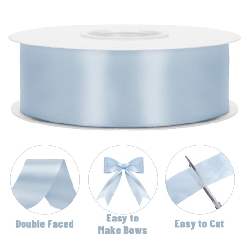KINGLAKE Double Faced Dusty Blue Satin Ribbon - 1-1/2 Inch x 50 Yards - color: Dusty Blue