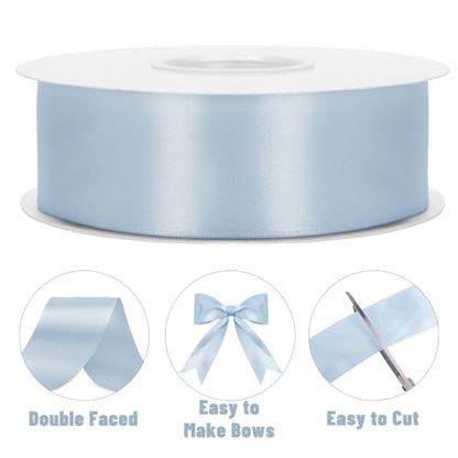 KINGLAKE Double Faced Dusty Blue Satin Ribbon - 1-1/2 Inch x 50 Yards - color: Dusty Blue