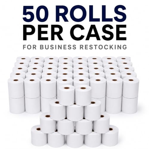 Thermal Paper Rolls, 2 1/4" x 80', 50 Rolls/Case, White Receipt Paper for POS & Credit Card Terminals - size: 2 1/4" x 80'