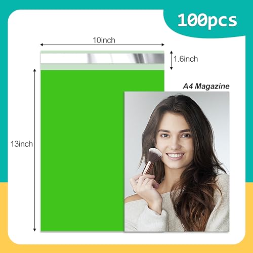 Poly Mailers 10 x 13 Inch, 100 Count, Green 2.4 Mil Self-Seal Bags