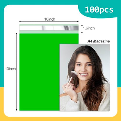 Poly Mailers 10 x 13 Inch, 100 Count, Green 2.4 Mil Self-Seal Bags