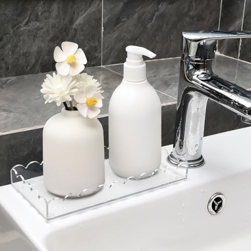 Acrylic Bathroom Vanity Tray 7.9", Soap Dispenser Decorative Scalloped Tray - color: Clear - Small