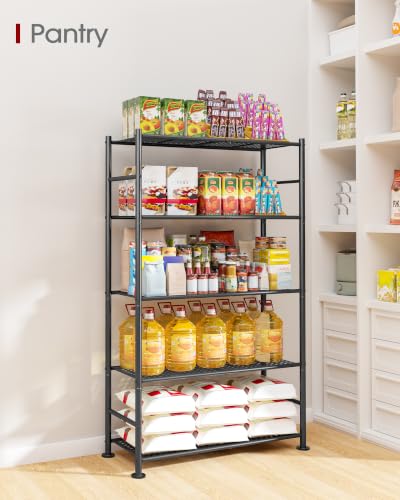 Sakugi 5-Tier Garage Shelving Unit - Heavy-Duty Metal Storage Shelves, Anti-Tip with Leveling Feet, Stable Storage for Kitchen, Pantry and Living Room Organization (Black, 30.7" x 10.6" x 58")