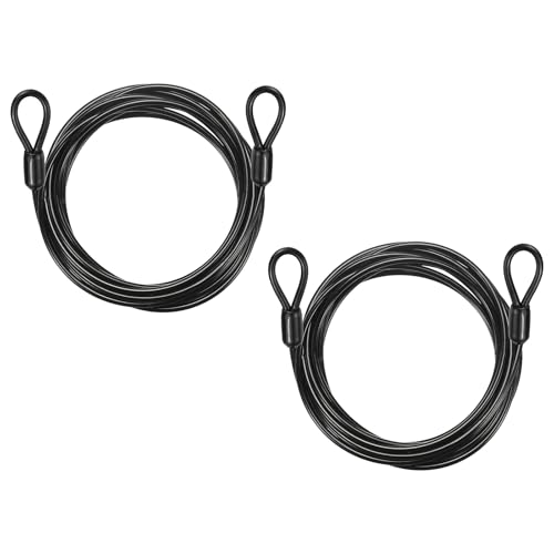PATIKIL Security Cable Lock (5/32" Dia 9.2ft 77lb Load Capacity, Black) (2 Pcs) Vinyl Coated Stainless Steel Double Loops Flexible Wire Rope Safety Cable Luggage Lock Suit for - Outdoor - color: Black, size: 9.2 ft x 5/32", 77lb load