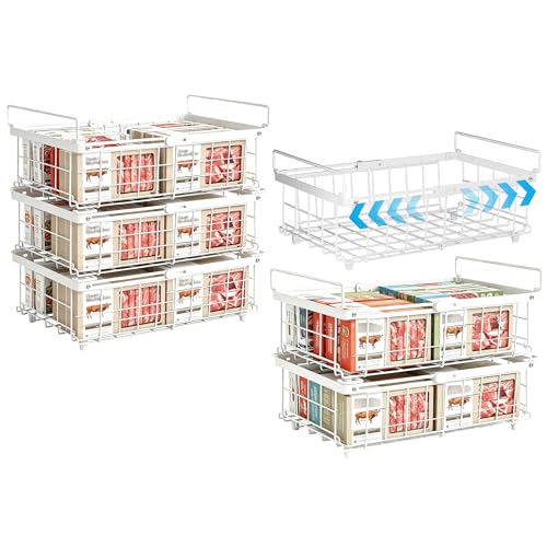 6 Pack Expandable Freezer Organizer Bins, Stackable Chest Freezer Basket - color: White, size: 6 Packs