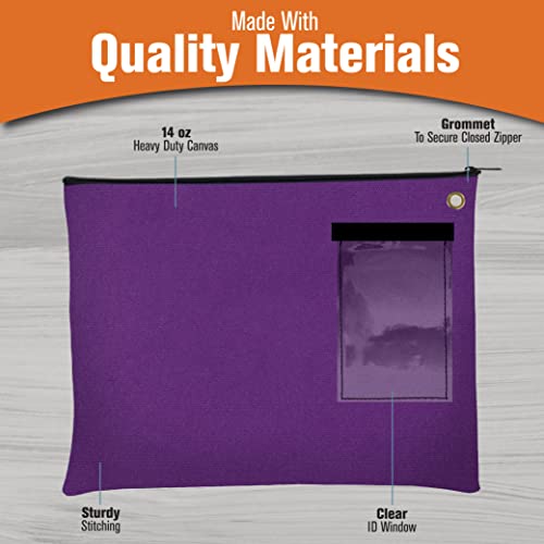 BankSupplies 14 oz Canvas Interoffice Mailer 14W x 11H Purple Transit Bag with Zipper and Grommet (Pack of 2) - color: Clear,Purple, size: Large (Pack of 2)