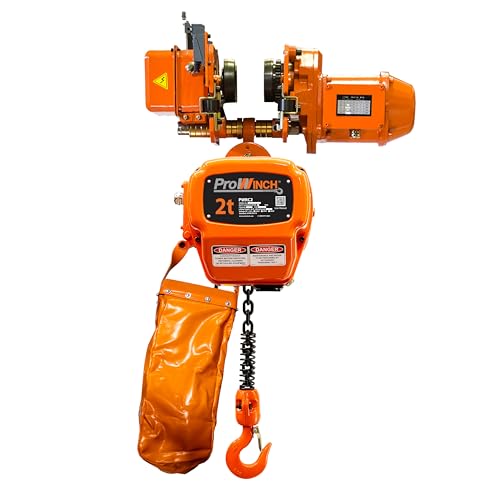 Prowinch 4400 Lbs 2 Ton Electric Chain Hoist with Trolley 3 Phase 208V-240/440-480V -20 ft Lifting Height, H3 Duty Class, G100 Chain for Heavy-Duty Lifting, & Industrial Use - size: 4400lb With Trolley