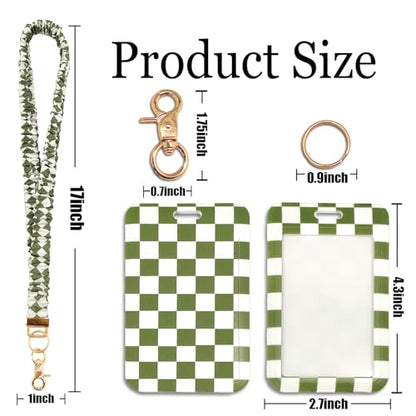 Scrunchie Lanyard/Stretchy Lanyards with ID Holder Checkered Pattern Retractable Lanyard with Badges Keychain Holder, Ideal for Women Teachers Nurse Back to School Birthday Gifts (Green) - color: Green