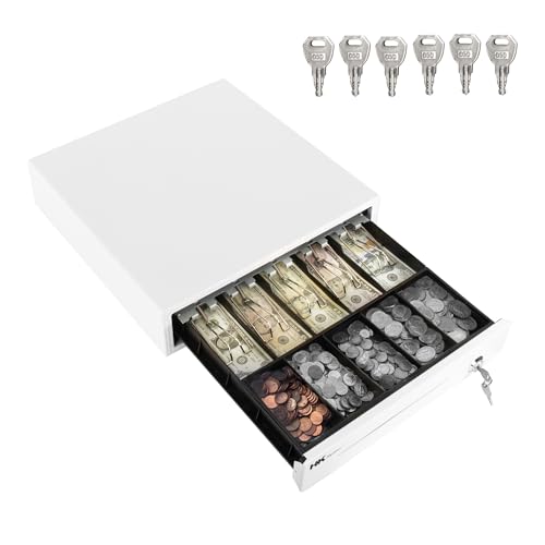 HK SYSTEMS 16inch Heavy Duty POS Cash Drawer with 5Bill/5Coin, Removable Coin Compartment, 24V, RJ11, Single Large Media Slot, White - color: White, size: 16inch