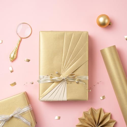 RUSPEPA Gold Wrapping Paper - Christmas Gift Wrap Pearly - luster Paper Perfect for Wedding, Birthday, Valentine's Day, Christmas, Baby Shower, DIY Bouquet -17 Inches X 32.8 Feet - color: Gold, size: 17" x 32.8'