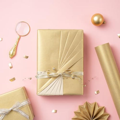RUSPEPA Gold Wrapping Paper - Christmas Gift Wrap Pearly - luster Paper Perfect for Wedding, Birthday, Valentine's Day, Christmas, Baby Shower, DIY Bouquet -17 Inches X 32.8 Feet - color: Gold, size: 17" x 32.8'