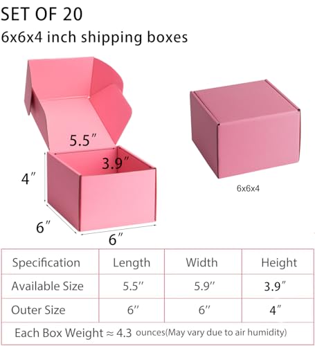 Pink Shipping Boxes 6x6x4 Inches, 20 Pack - color: Pink, size: 6x6x4 Inch