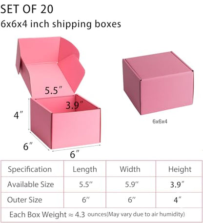 Pink Shipping Boxes 6x6x4 Inches, 20 Pack - color: Pink, size: 6x6x4 Inch