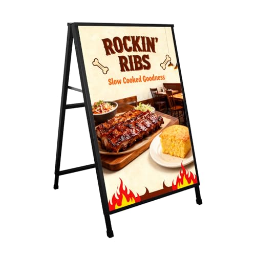 ZCHEN A Frame Sidewalk Sign, 24x36 Heavy Duty Metal Sandwich Board Sign Holder Outdoor, Double Sided Display for Outdoor Street Advertising, with 2 Corrugated Plastic Poster Boards